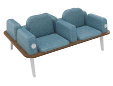 Banquette ILO - 4 places L172xP114cm - pieds blanc - structure noyer - tissu bleu guède