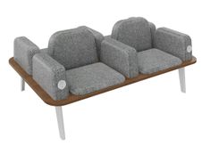 Banquette ILO - 4 places L172xP114cm - pieds blanc - structure noyer - tissu gris chiné