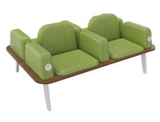 Banquette ILO - 4 places L172xP114cm - pieds blanc - structure noyer - tissu kiwi