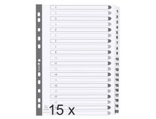 Exacompta - Pack de 15 intercalaires 20 positions numériques - A4 - blanc - touches plastifiées