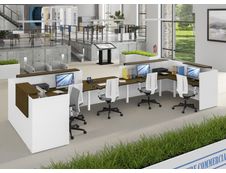 Banque d'accueil Module de départ haut OLA - L142,5 x H112 x P82,5 cm - structure blanc perle, plateau noyer