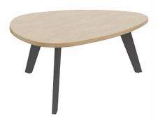 Table basse galet - L100xH42xP90/80 - pied carbone - plateau imitation chêne clair