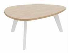 Table basse galet - L100xH42xP90/80 - pied blanc - plateau imitation chêne clair