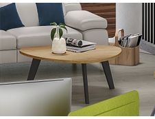 Table basse galet - L100xH42xP90/80 - pied carbone - plateau imitation hêtre