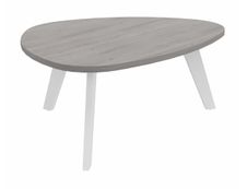 Table basse galet - L100xH42xP90/80 - pied blanc - plateau imitation chêne gris