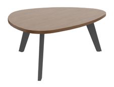 Table basse galet - L100xH42xP90/80 - pied carbone - plateau imitation noyer