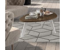 Table basse galet - L100xH42xP90/80 - pied blanc - plateau imitation noyer