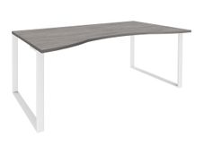 Bureau vague symétrique LOFTER - L180 cm - Plateau imitation chêne gris - pied Blanc