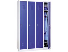 Vestiaire industrie propre monobloc 4 colonnes - H180 x L120 x P50 cm - gris/bleu