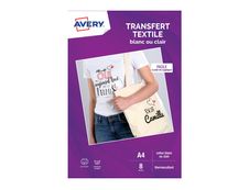 Avery - Papier transfert sur T-shirt/Textile clair - 8 feuilles A4 - impression jet d'encre