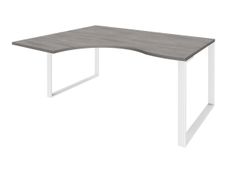 Bureau compact LOFTER - L180 cm - Retour à gauche - Plateau imitation chêne gris - pied Blanc - (pied de renfort obligatoire à rajouter - non inclus)