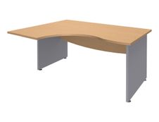 Bureau compact à gauche DUAL - L180 cm - Pieds alu - plateau imitation Hêtre (Pieds de renfort obligatoire à rajouter - non inclus)