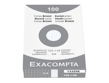 Exacompta - Pack de 100 Fiches Bristol - 10,5 x 14,8 cm - petits carreaux - non perforées - blanc