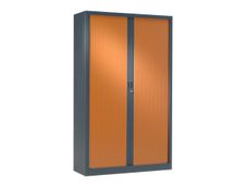 Armoire haute monobloc à rideaux GENERIC - 198 x 120 x 43 cm - anthracite/imitation merisier