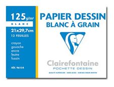 Clairefontaine Dessin à Grain - Pochette papier à dessin - 12 feuilles - A4 - 125 gr - blanc