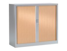 Armoire basse monobloc à rideaux GENERIC - 100 x 120 x 43 cm - aluminium/imitation hêtre