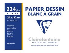 Clairefontaine Dessin à Grain - Pochette papier à dessin - 12 feuilles - 24 x 32 cm - 224 gr - blanc