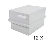 Exacompta - 12 Boîtes à fiches avec 1 intercalaire - A6 - pour 600 cartes - gris lumière