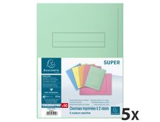 Exacompta Super 210 - 250 Chemises imprimées 2 rabats - 160 gr - couleurs assorties (5 paquets de 50 chemises)