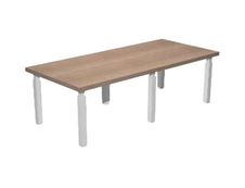Table de réunion FLORA - L220 x P100 cm - 6 pieds en métal blanc brillant - plateau imitation merisier arabis
