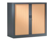 Armoire basse monobloc à rideaux GENERIC - 100 x 120 x 43 cm - anthracite/imitation hêtre