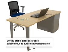 Bureau EVIDENCE - 80 cm - Pieds anthracites - Plateau imitation hêtre