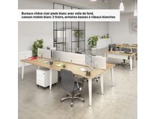 Bureau EVIDENCE - 140 cm - Pieds blancs - Plateau imitation chêne clair