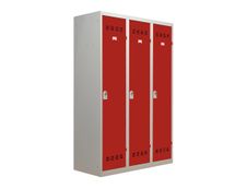 Vestiaire Industrie Salissante - 3 portes - 180 x 120 x 50 cm - gris/rouge