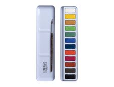 Lefranc & Bourgeois Studio - Boîte métal 12 tablettes aquarelle avec pinceau - couleurs assorties