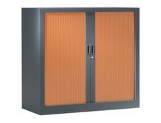 Armoire basse monobloc à rideaux GENERIC - 100 x 120 x 43 cm - anthracite/imitation merisier