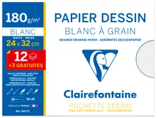 Clairefontaine - Pochette papier à dessin  - 15 feuilles (dont 3 gratuites) - 24 x 32 cm - 180 gr - blanc