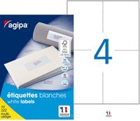 Apli Agipa - 400 Étiquettes adhésives blanches multi-usages - 105 x 148,5 mm - coins droits - réf 119014
