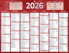 Bouchut 222 - Calendrier bancaire 7 mois par face - 32 x 42 cm - rouge