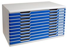 Exacompta Modulo - Module de classement 10 tiroirs A3 - gris lumière/bleu
