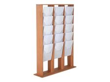 Promocome - Présentoir sol pour journaux - format 3 x 5A4 - bois clair