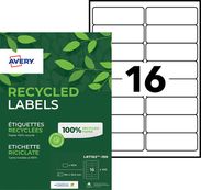 Avery - 1600 Étiquettes adresse recyclées blanches - 33,9 x 99,1 mm - Impression laser - réf LR7162-100