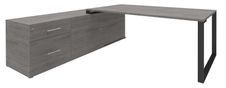 Bureau LOFTER Manager - L180 x P100 x H72,5 cm - console retour à gauche (tiroirs) - pieds carbone - plateau imitation chêne gris