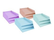 Exacompta Aquarel - Corbeille à courrier 3 niveaux en carton - disponible dans différentes couleurs pastels
