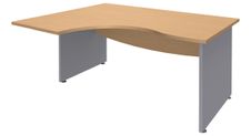 Bureau compact à gauche DUAL - L180 cm - Pieds alu - plateau imitation Hêtre (Pieds de renfort ou caisson bout de bureau obligatoire à rajouter - non inclus)