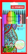STABILO Pen 68 - 12 Feutres pointe moyenne - couleurs assorties