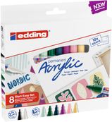 Edding Nordic - Pack de 8 marqueurs acryliques - noir, jaune pastel, rouge, vert mousse, blanc, mauve, menthe, bleu nuit
