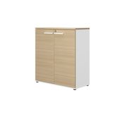 Rangement mi-haut CONNEXION - L80 x H109 x P45 - 2 portes - 2 étagères - Chêne/blanc