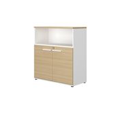 Rangement mi-haut CONNEXION - L80 x H109 x P45 - 2 portes - 1 étagère - 1 niche - Chêne/blanc