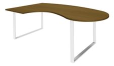 Bureau LOFTER Manager arrondi - retour à gauche - L200 cm - Plateau imitation noyer - Pied blanc (Pied de renfort obligatoire à rajouter - non inclus)