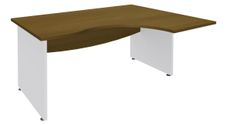 Bureau compact à droite DUAL - L160 cm - Pieds blanc - plateau imitation noyer (Pieds de renfort ou caisson bout de bureau obligatoire à rajouter - non inclus)