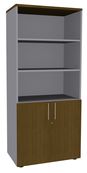 Bibliothèque IDRA/DUAL  avec 2 portes basses - L80 x H180 x P47 - Corps alu - Portes et dessus imitation noyer