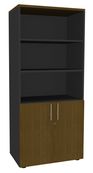 Bibliothèque IDRA/DUAL  avec 2 portes basses - L80 x H180 x P47 - Corps anthracite - Portes et dessus imitation noyer