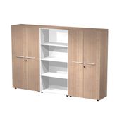 Bibliothèque haute triple Flora - L242,8xP43xH158,2 cm - 4 portes mélaminés - 9 étagères - merisier arabis
