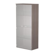 Bibliothèque haute Trend - L80xP35xH180 cm - 2 portes en verre dépoli - imitation frêne Toscan