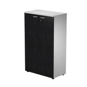 Bibliothèque mi-haute Trend - L80xP44xH120 cm - 2 portes en mélaminé avec serrure - imitation frêne noir